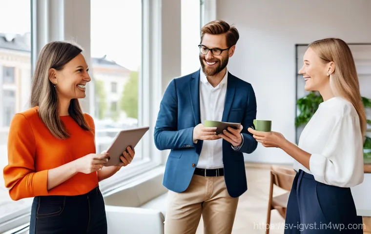 앤젤 투자로 얻은 경험 공유 - **Prompt:** A diverse group of four professionals, two men and two women, dressed in smart casual bu...