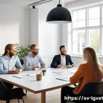 앤젤 투자 시 법적 문제 최소화하기 - A professional business meeting scene in a modern Swedish startup office: diverse group of investors...