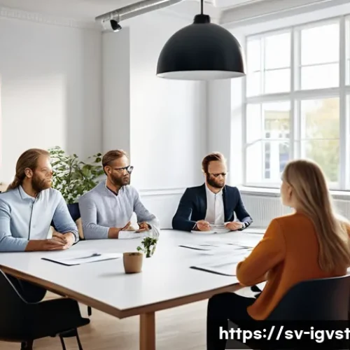 앤젤 투자 시 법적 문제 최소화하기 - A professional business meeting scene in a modern Swedish startup office: diverse group of investors...