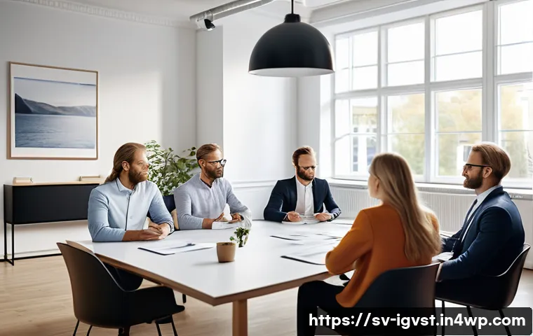 앤젤 투자 시 법적 문제 최소화하기 - A professional business meeting scene in a modern Swedish startup office: diverse group of investors...