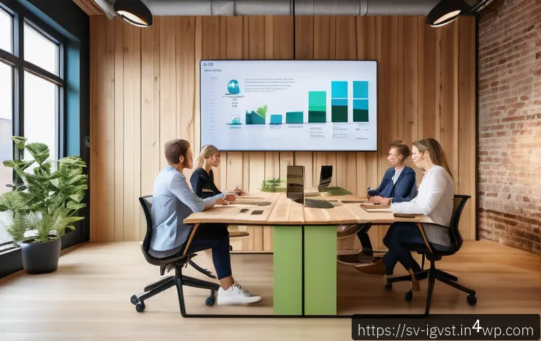 앤젤 투자 시장의 변화 예측 - A modern Scandinavian startup office environment focused on sustainability, featuring a diverse grou...