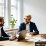 Home 19 앤젤 투자를 통한 사회적 가치 창출 - A modern Scandinavian office setting with diverse angel investors and social entrepreneurs collabora...