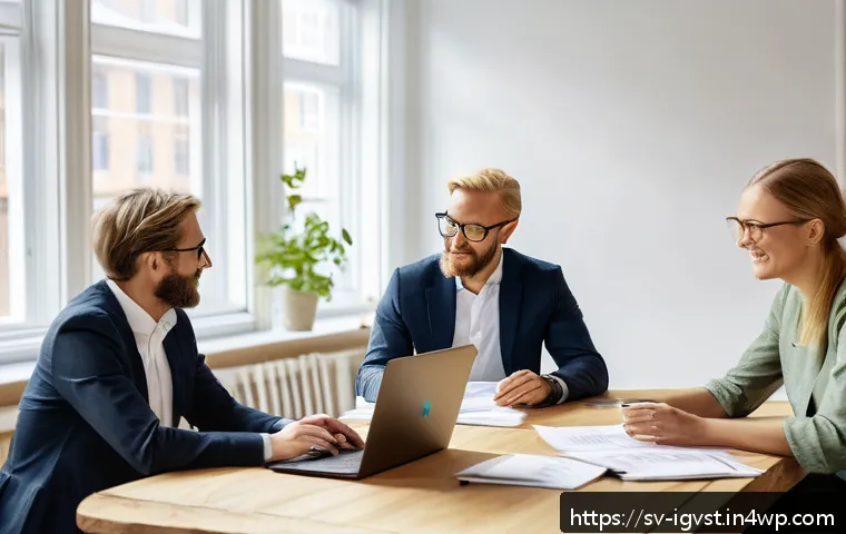 앤젤 투자를 통한 사회적 가치 창출 - A modern Scandinavian office setting with diverse angel investors and social entrepreneurs collabora...
