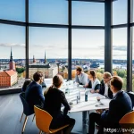 Home 18 앤젤 투자 네트워크 활용법 - A professional networking event in Stockholm with diverse entrepreneurs and angel investors engaging...